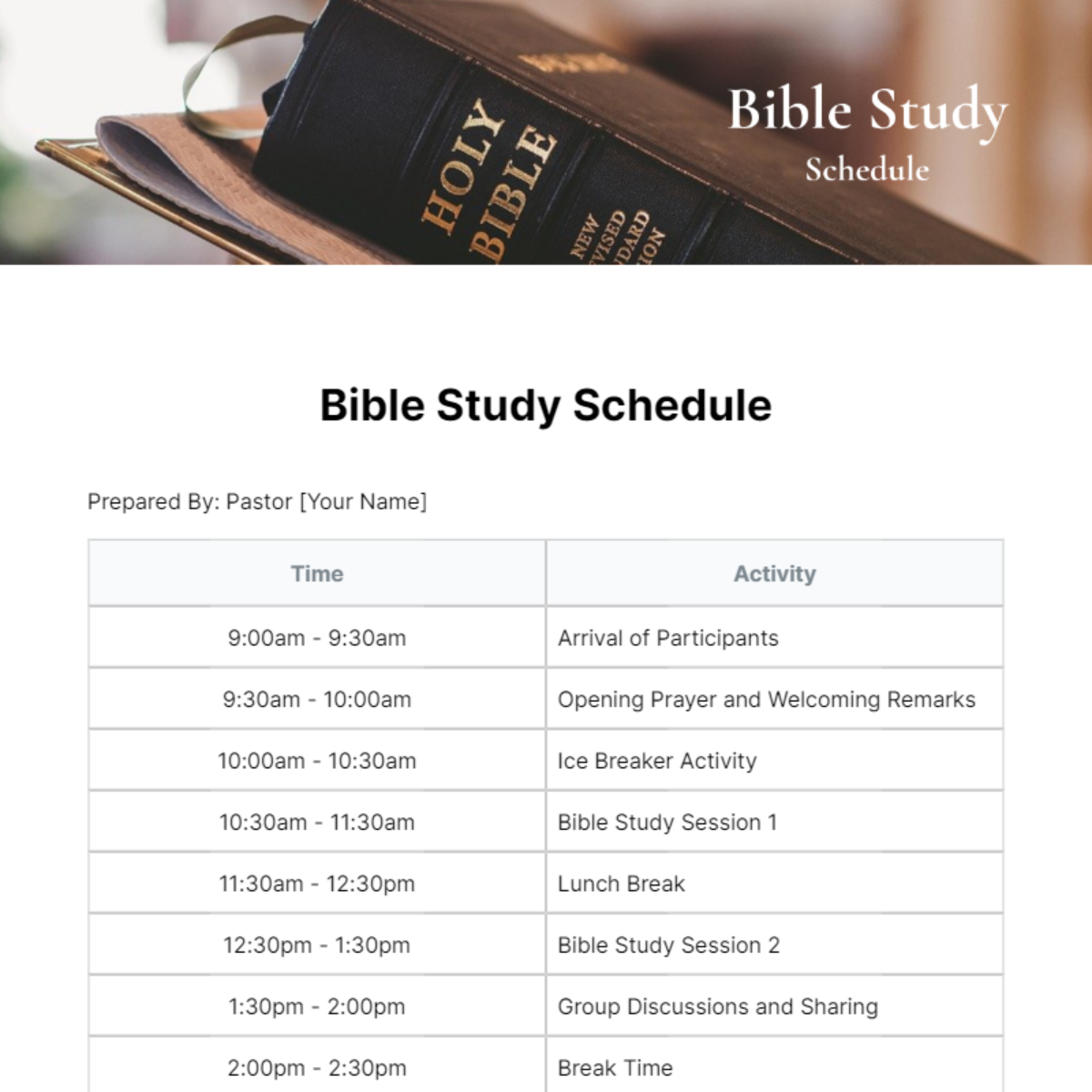 Free Bible Study Schedule Template To Edit Online