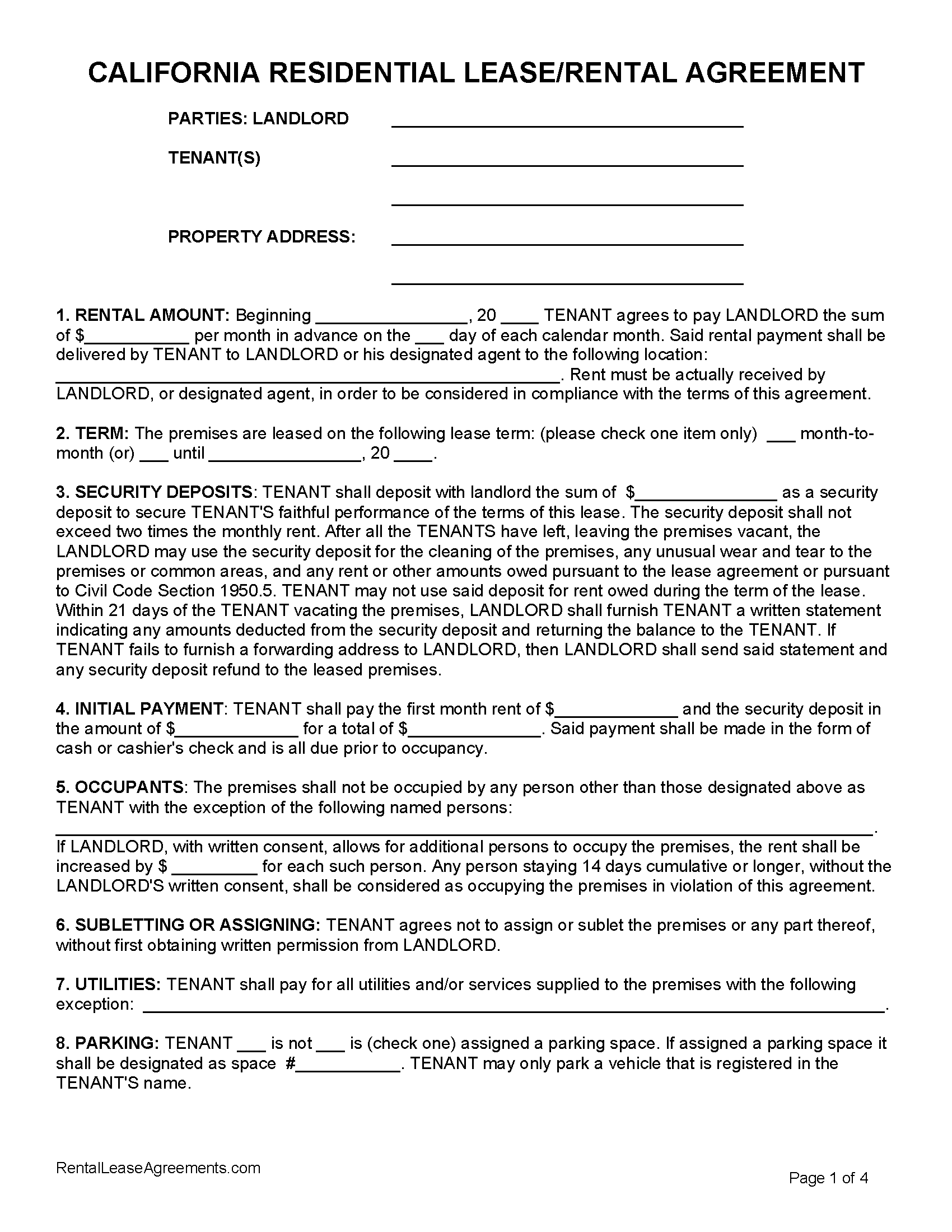 Free California Residential Lease Agreement PDF Free California Residential Lease Agreement PDF