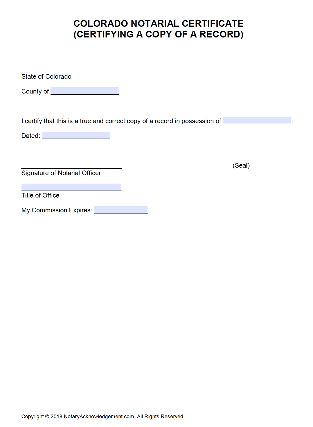 Free Colorado Notary Acknowledgement Forms PDF Word