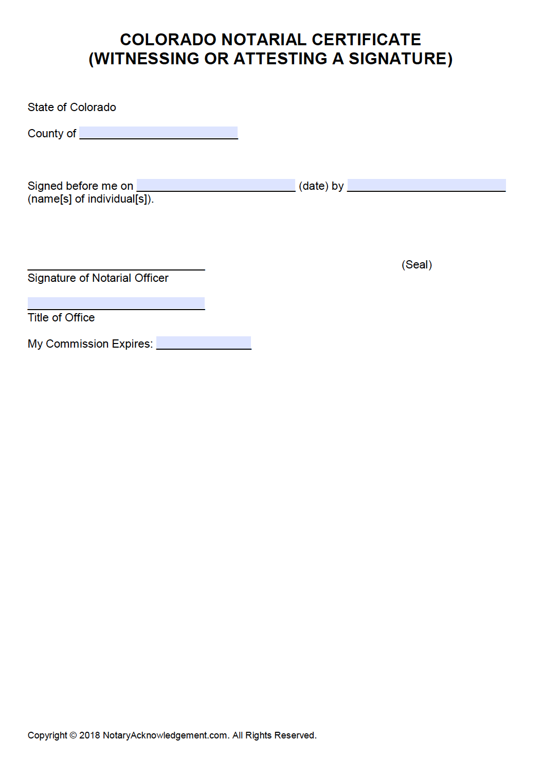 Free Colorado Notary Acknowledgement Forms PDF Word Free Colorado Notary Acknowledgement Forms PDF Word