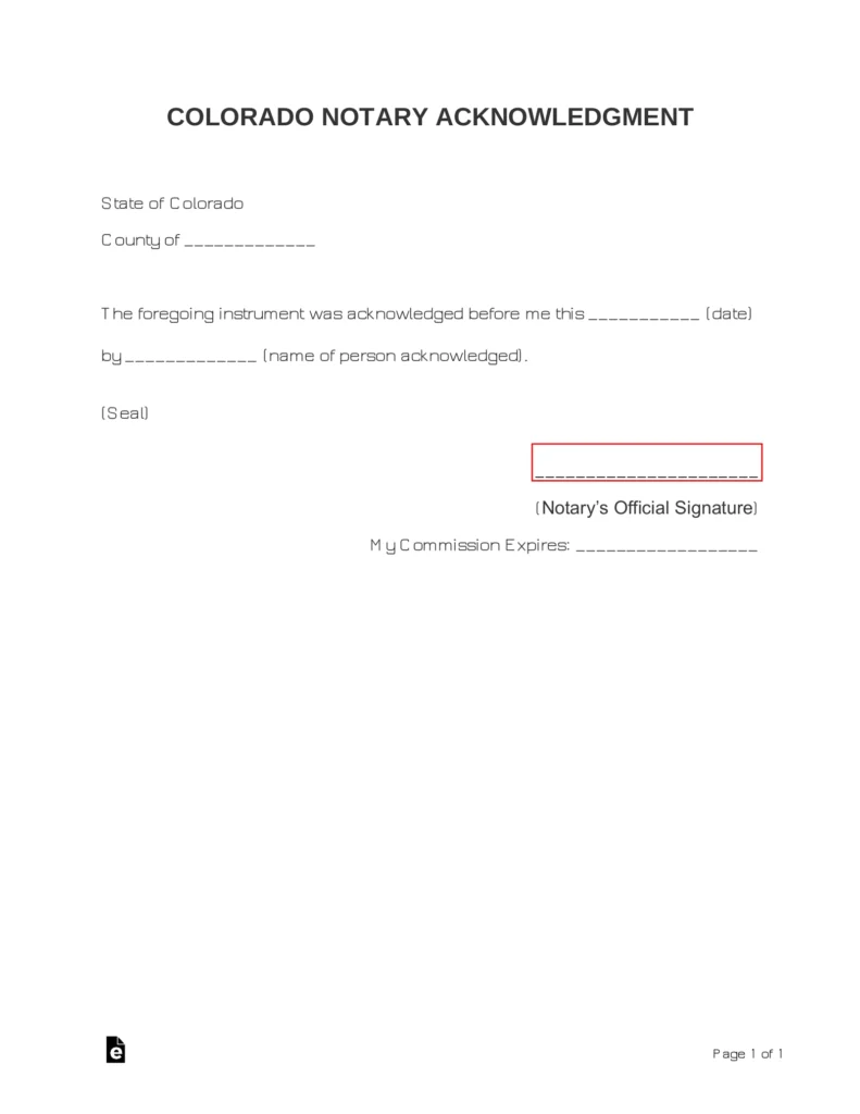 Free Colorado Notary Acknowledgment Form PDF Word EForms
