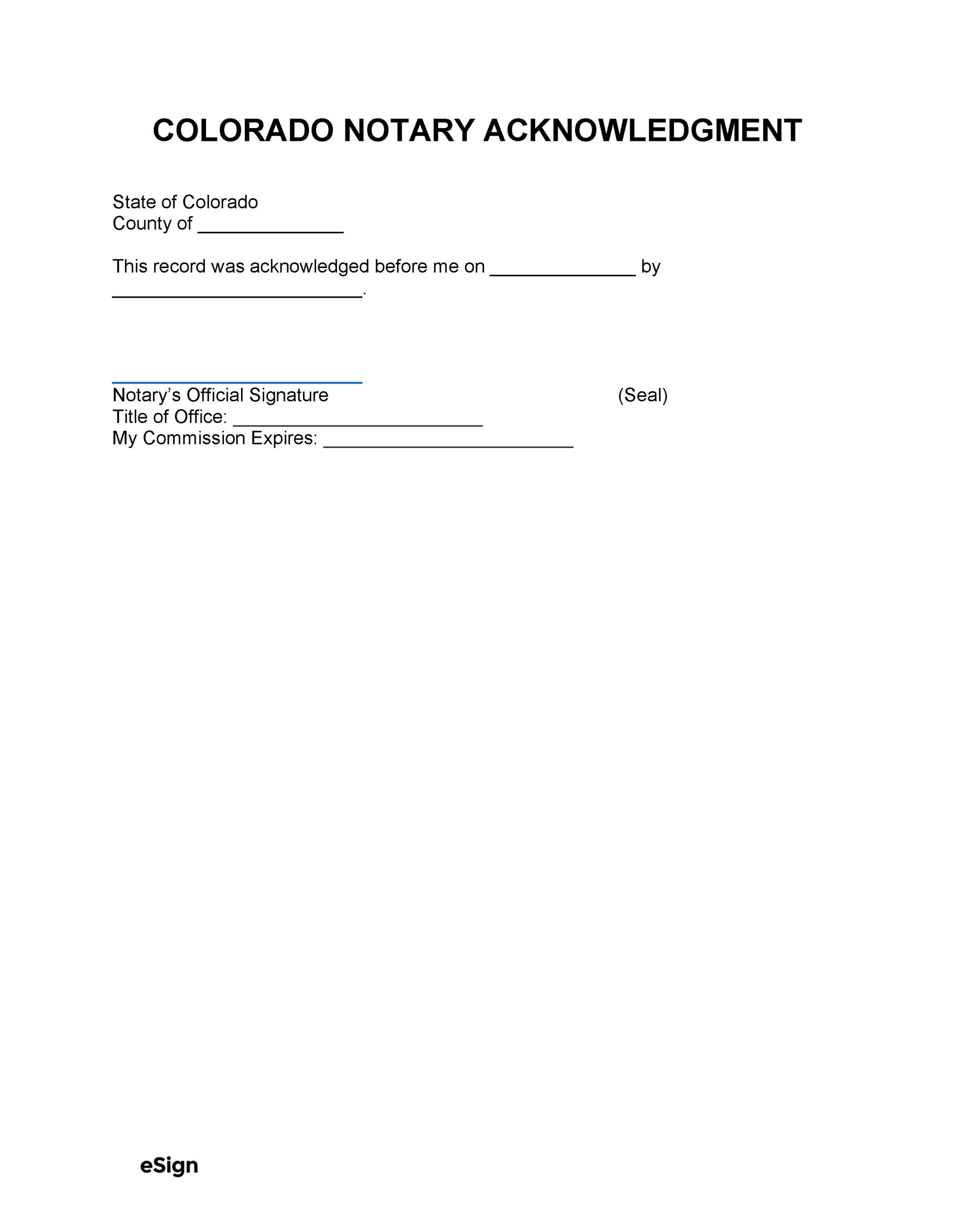 Free Colorado Notary Acknowledgment Form PDF Word Free Colorado Notary Acknowledgment Form PDF Word