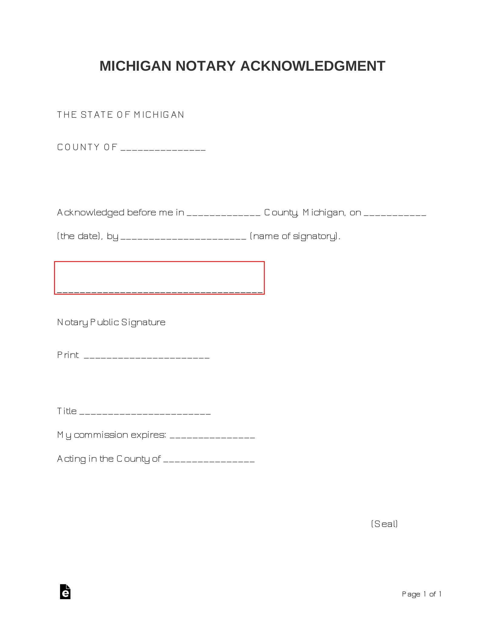 Free Michigan Notary Acknowledgment Form PDF Word EForms