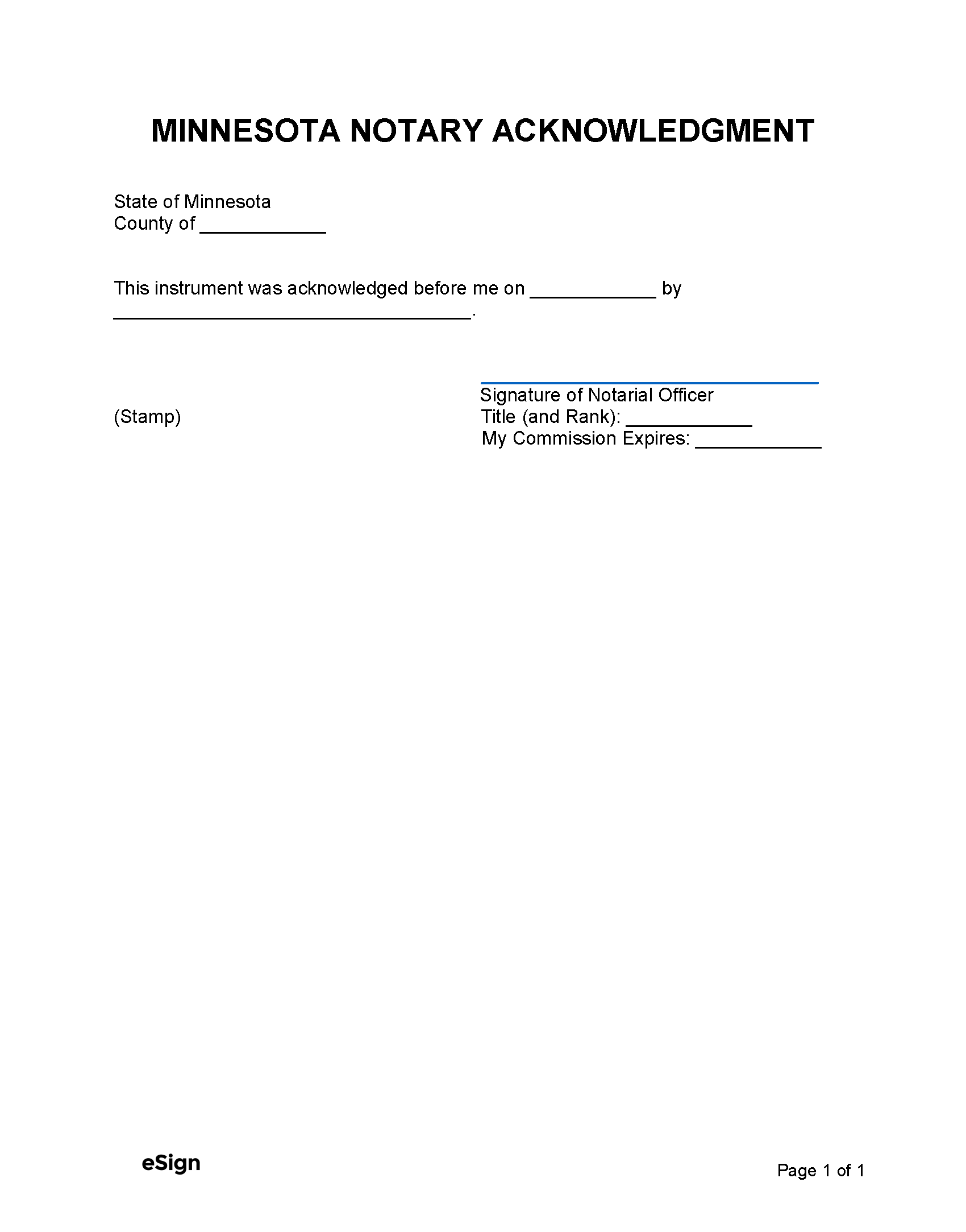Free Minnesota Notary Acknowledgment Form PDF Word