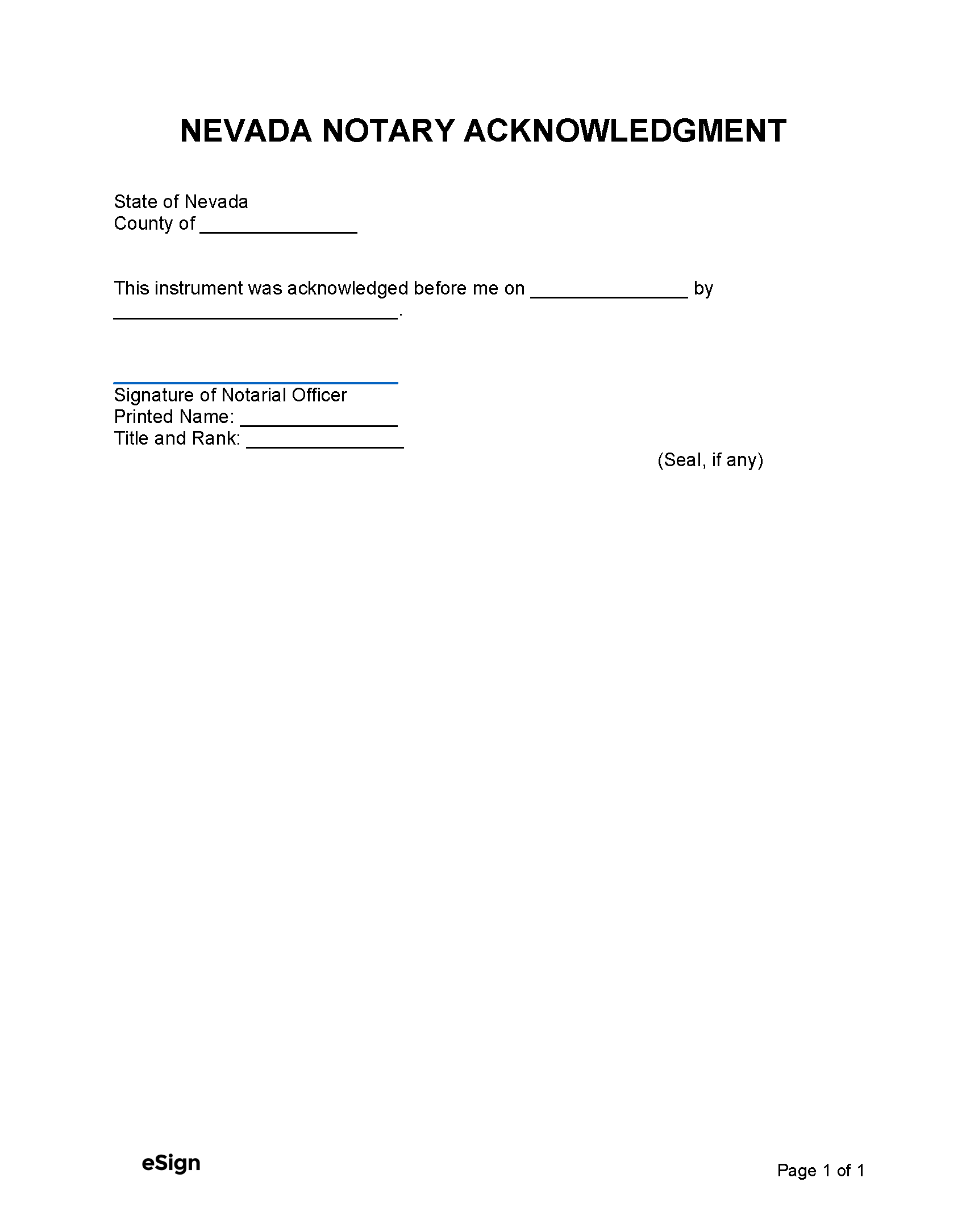 Free Nevada Notary Acknowledgement Form PDF Word
