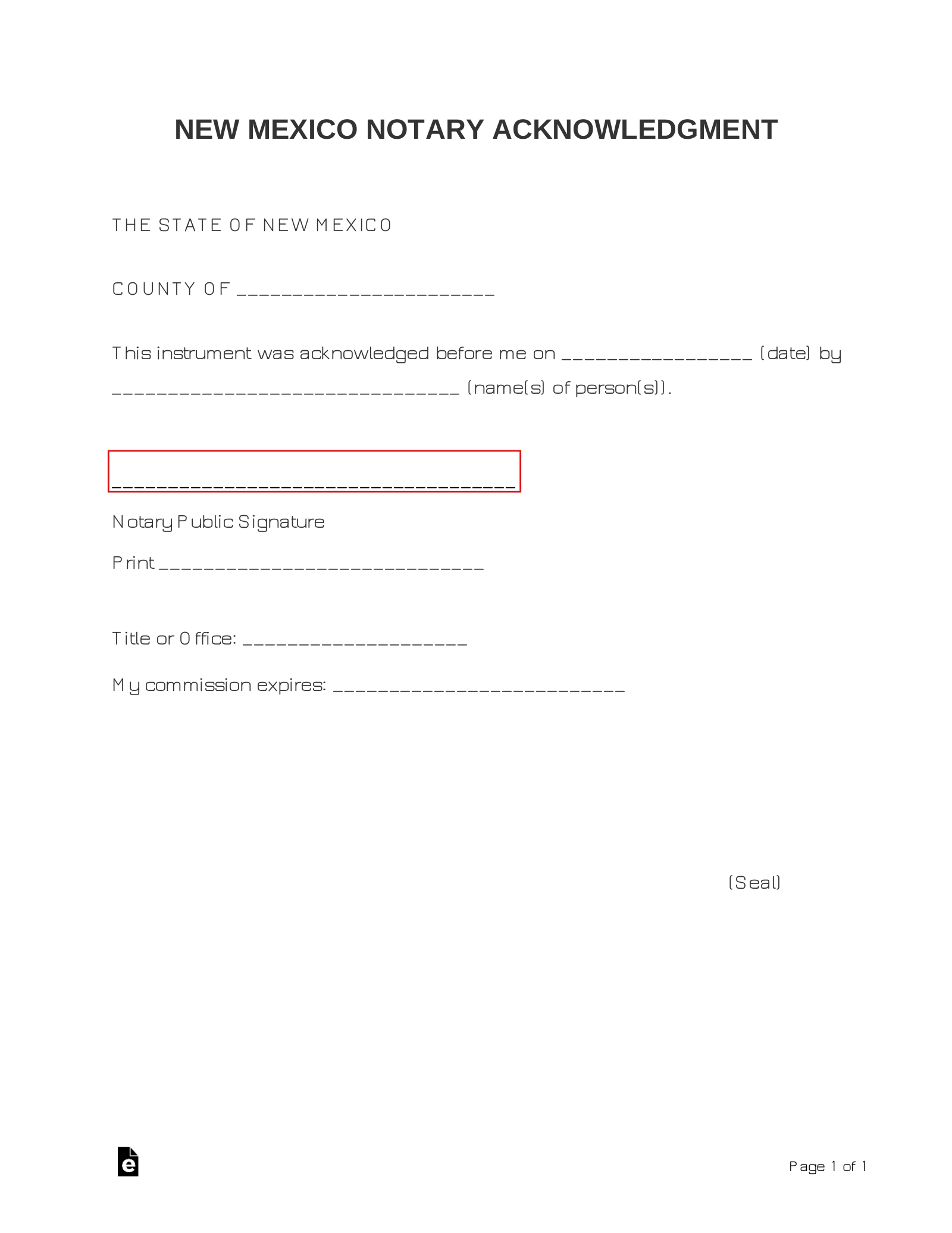 Free New Mexico Notary Acknowledgment Form PDF Word EForms