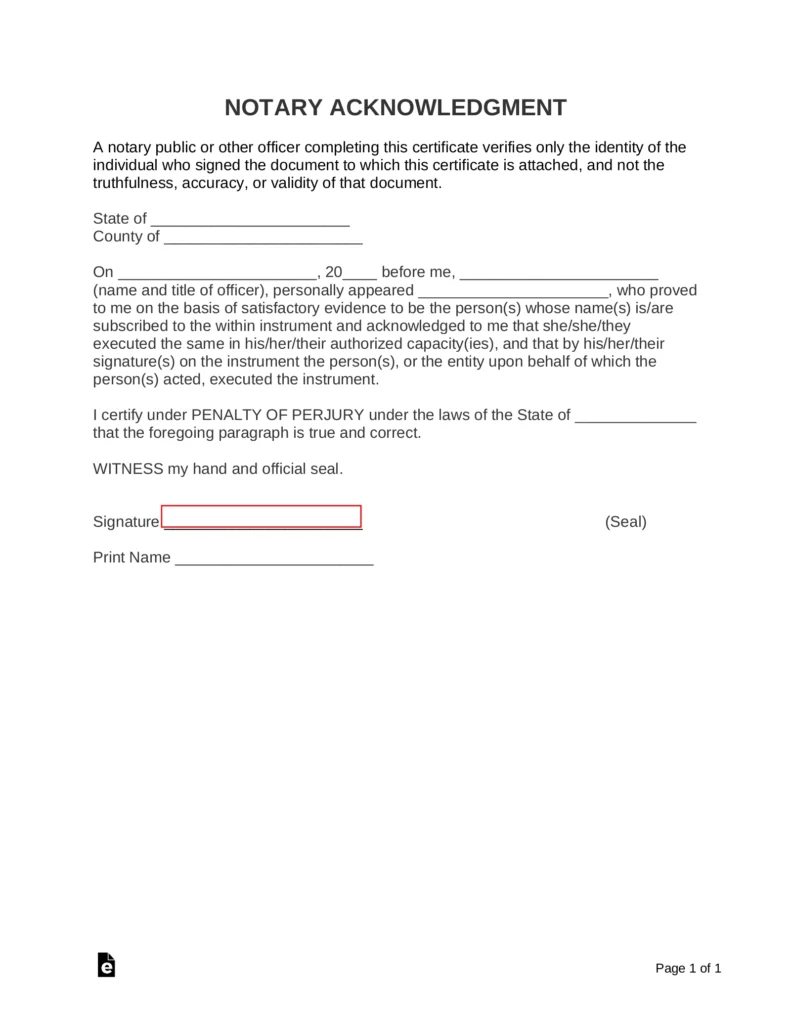 Free Notary Acknowledgment Forms PDF Word EForms