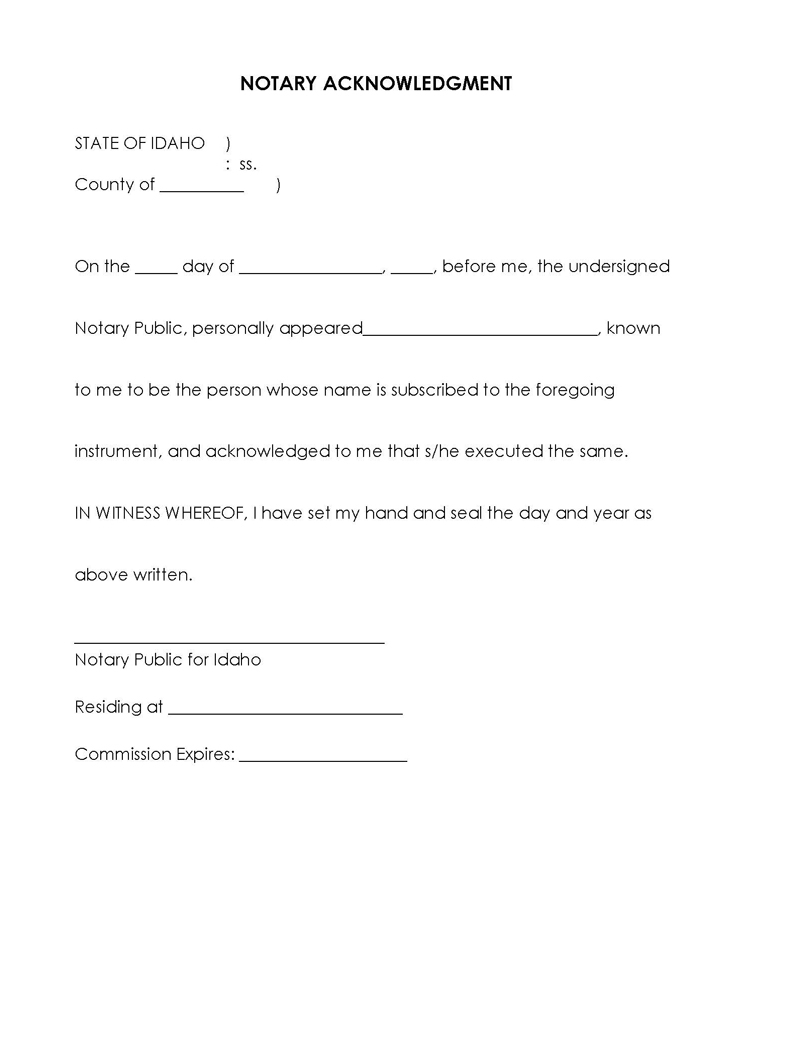 Free Notary Acknowledgment Forms Templates