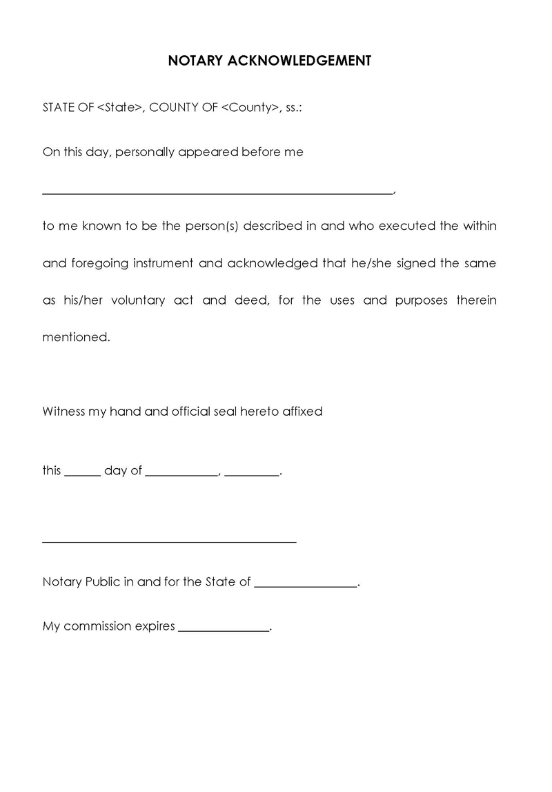 Free Notary Acknowledgment Forms Templates