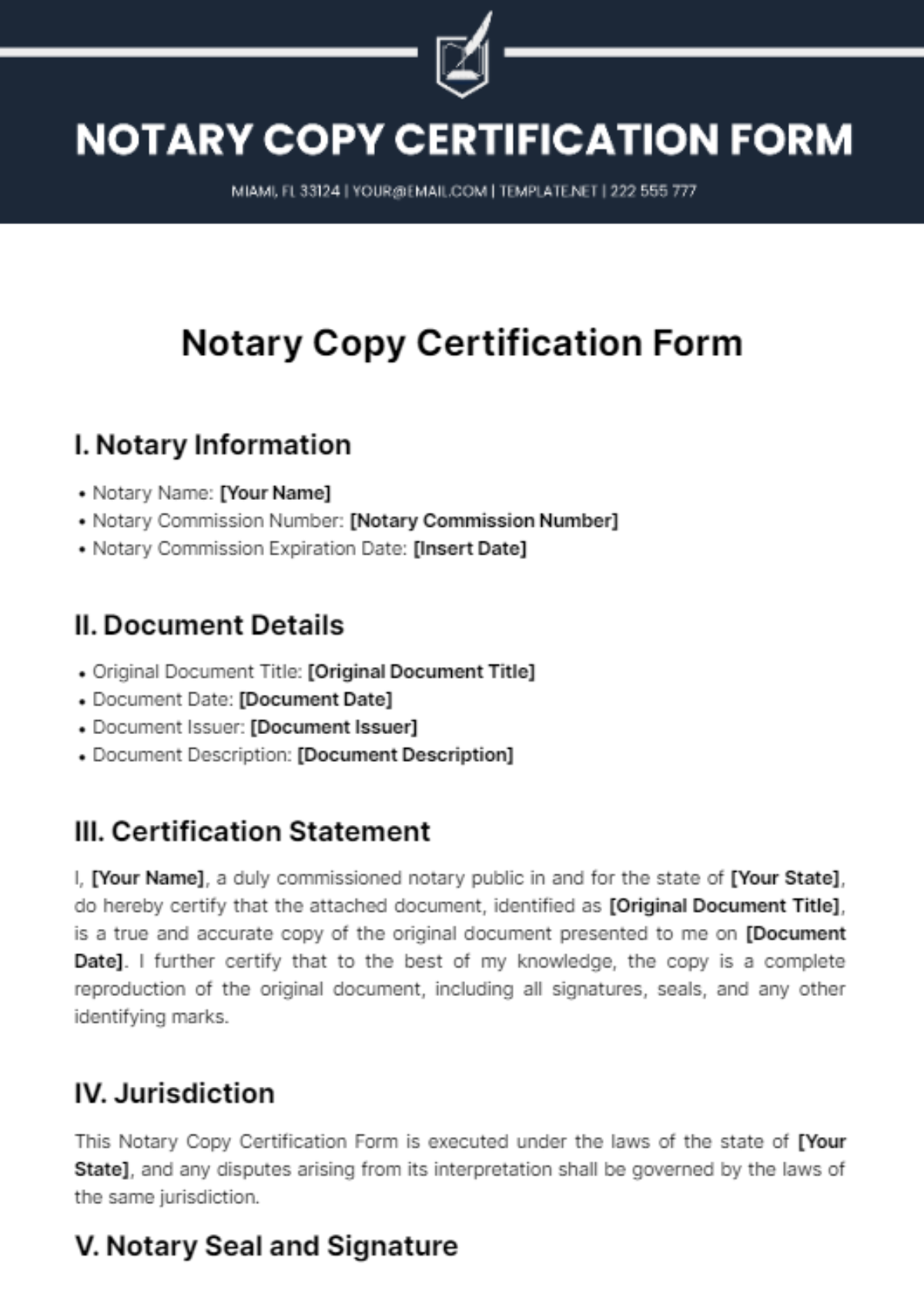 Free Notary Copy Certification Form Template To Edit Online