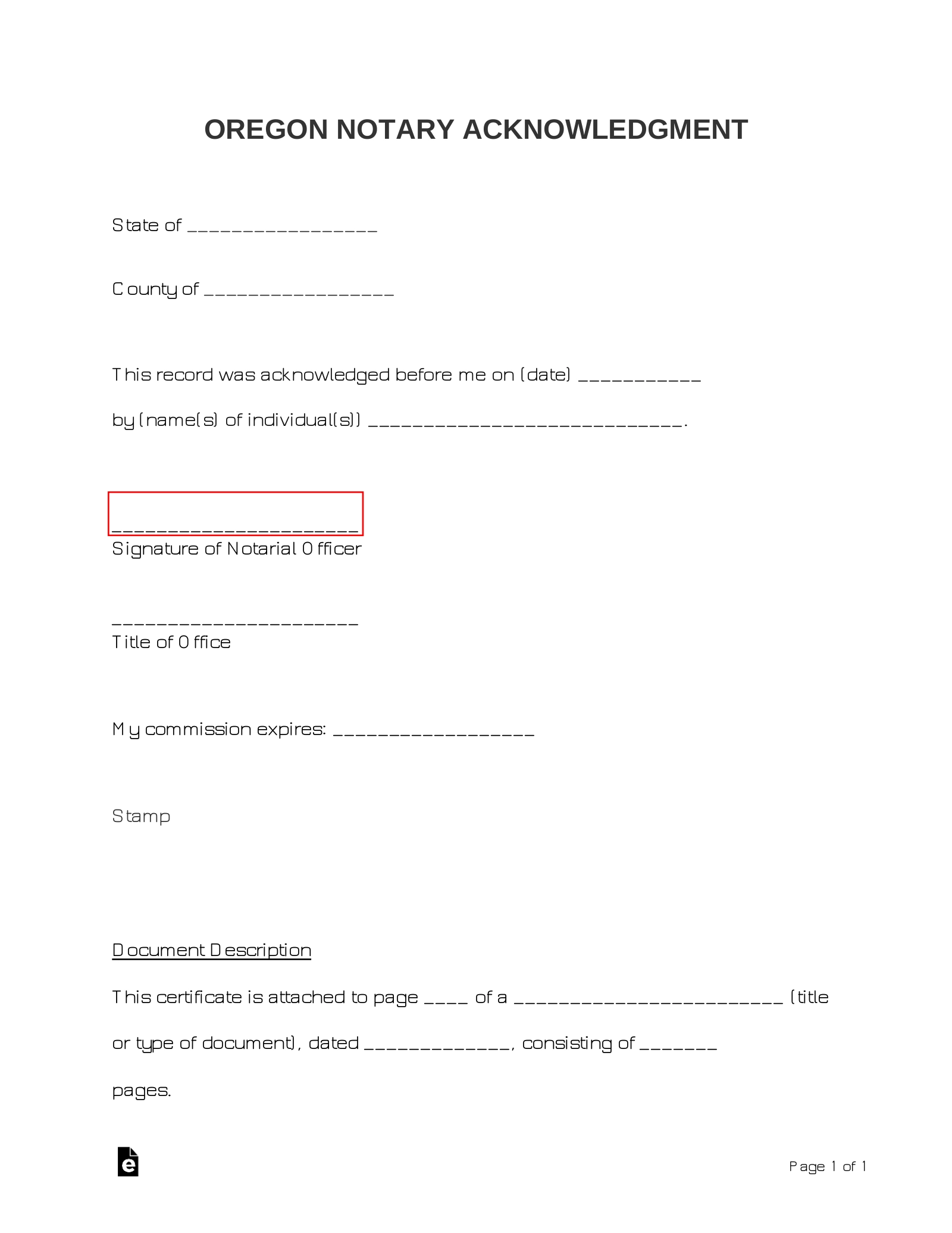 Free Oregon Notary Acknowledgment Form PDF Word EForms