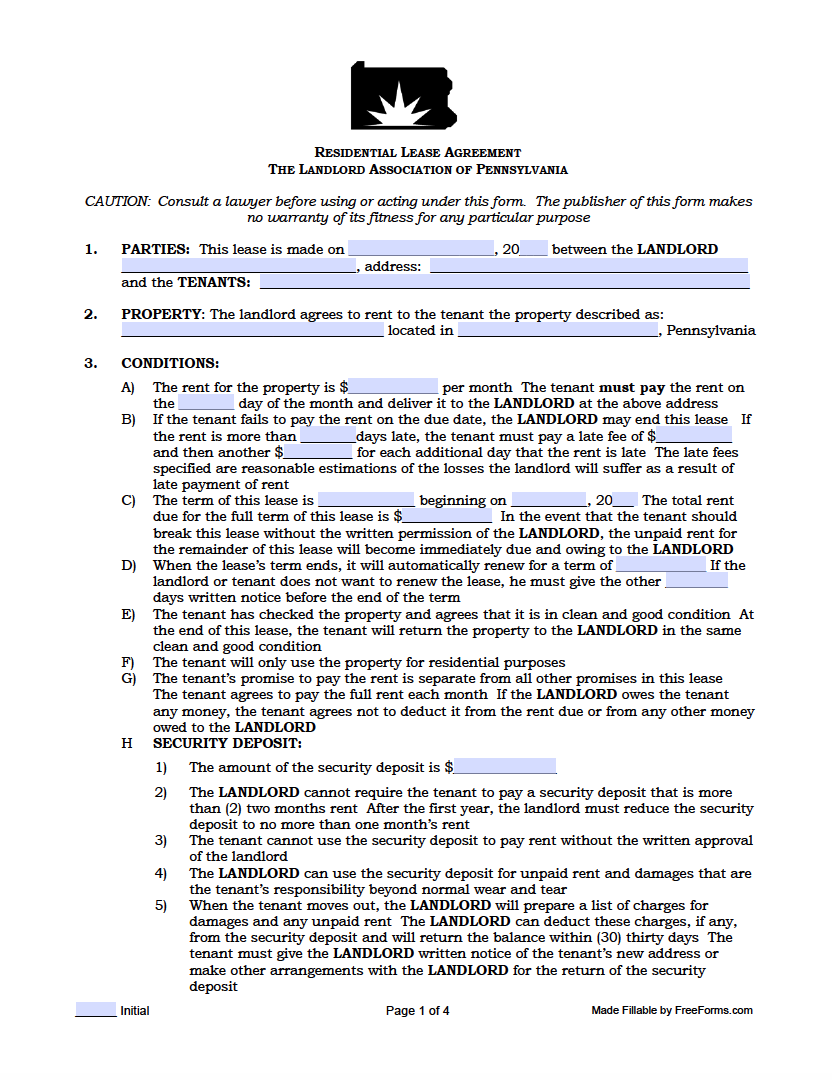 Free Pennsylvania Rental Lease Agreement Templates 7 PDF Free Pennsylvania Rental Lease Agreement Templates 7 PDF
