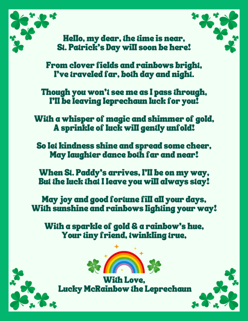 Free Printable Leprechaun Letter For Kids Enchanted Little World