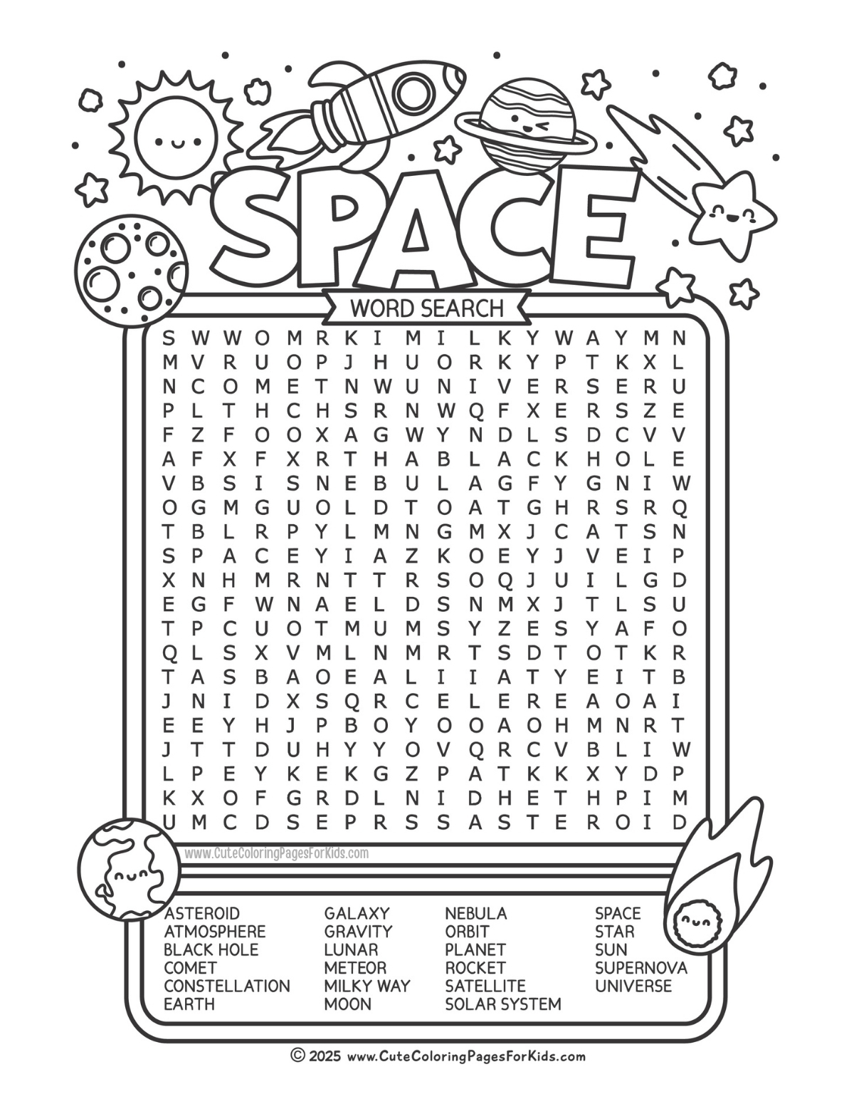 Free Printable Space Word Search For Kids Cute Coloring Pages For Kids Free Printable Space Word Search For Kids Cute Coloring Pages For Kids