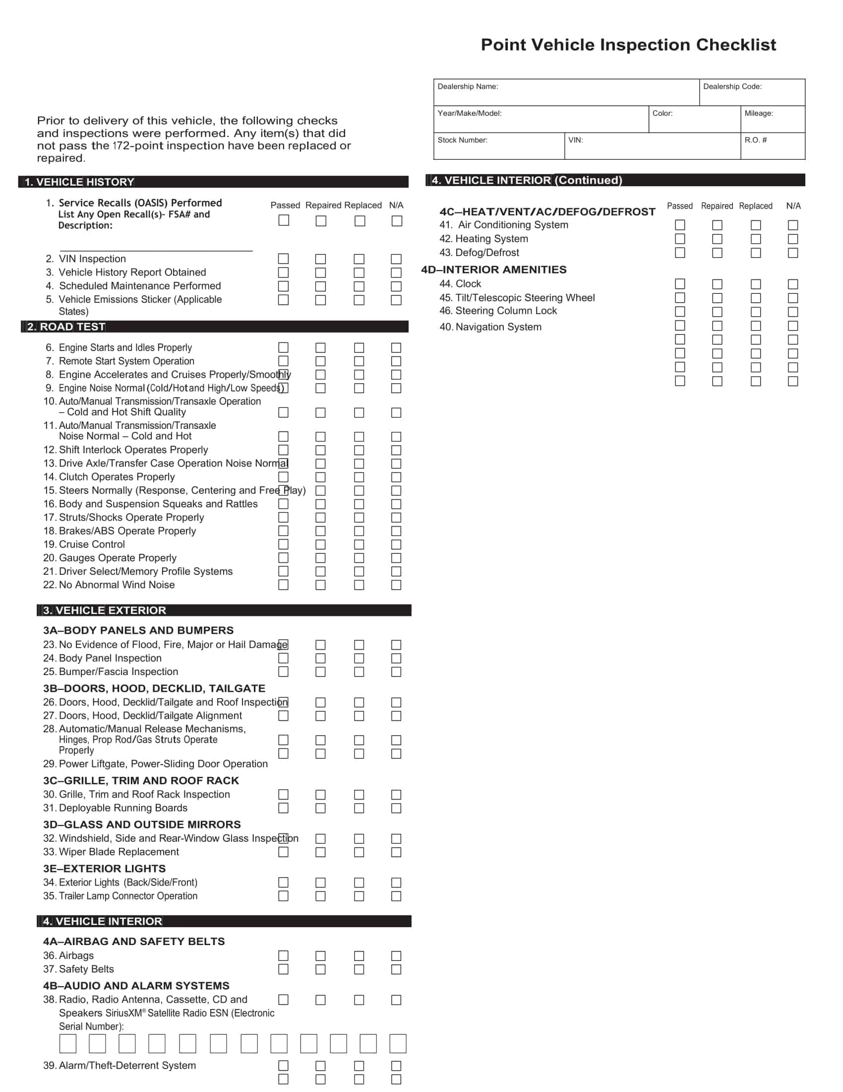 Free Printable Vehicle Checklist Inspection Maintenance Word PDF Excel