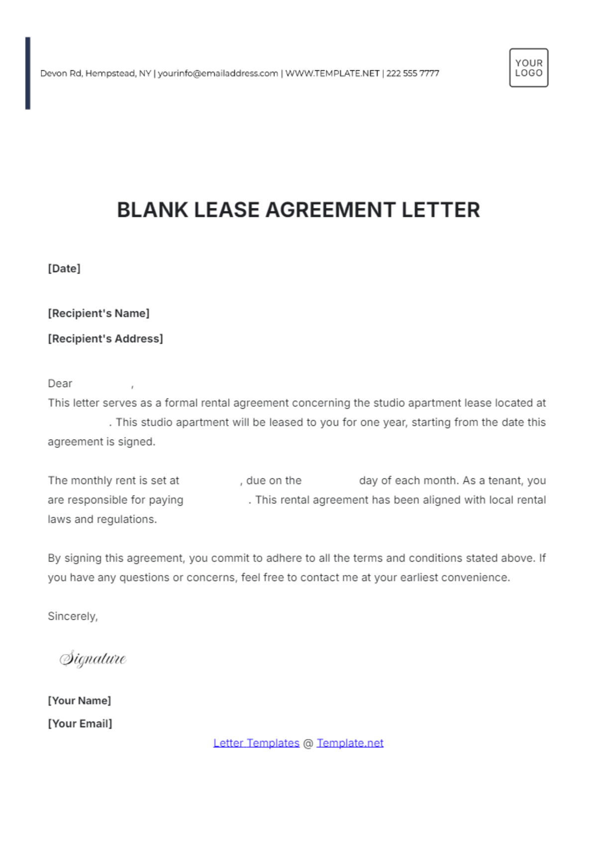 Free Rental Agreement Letter Templates Editable And Printable Free Rental Agreement Letter Templates Editable And Printable