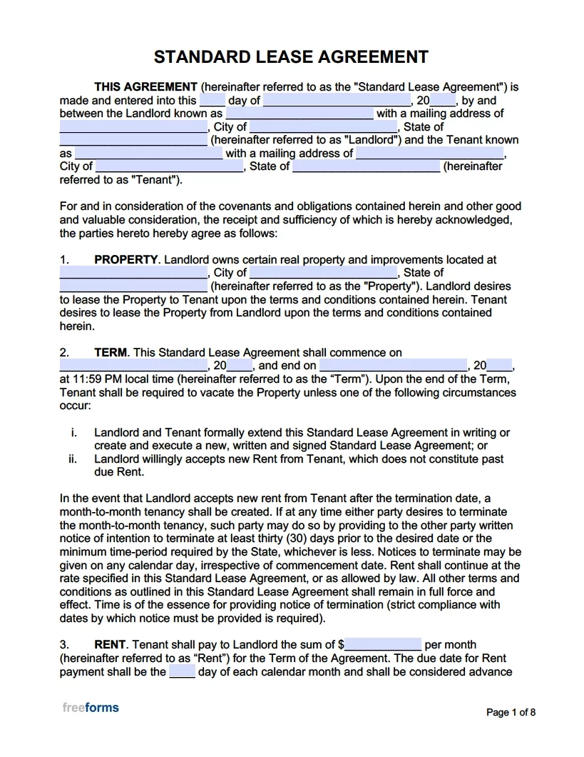 Free Standard Residential Lease Agreement Template PDF Word Free Standard Residential Lease Agreement Template PDF Word