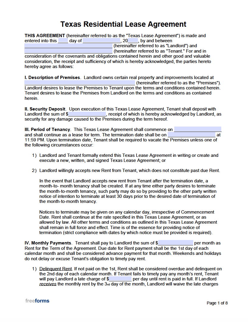 Free Texas Rental Lease Agreement Templates 7 PDF Word Free Texas Rental Lease Agreement Templates 7 PDF Word