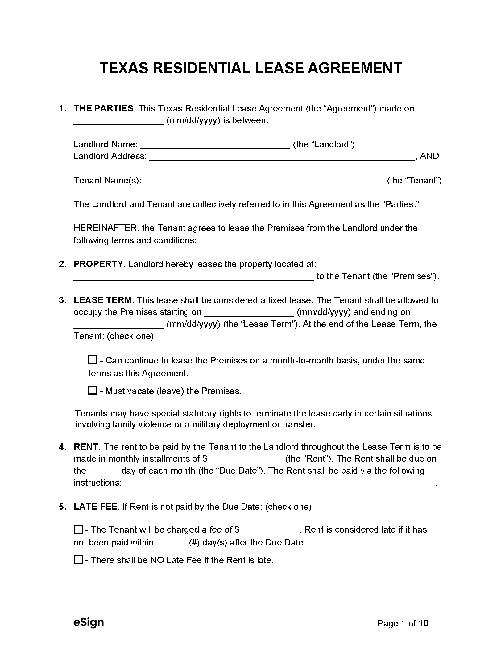 Free Texas Standard Residential Lease Agreement PDF Free Texas Standard Residential Lease Agreement PDF