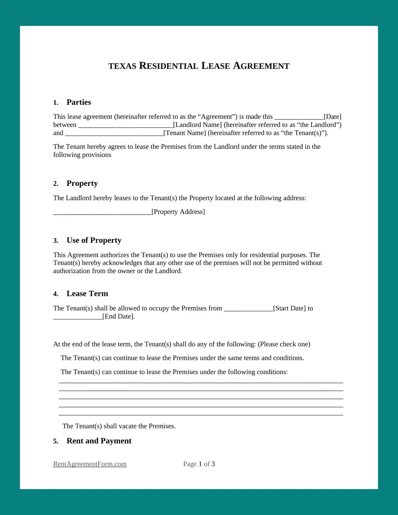 Free Texas TX Rental Lease Agreement Form PDF Word Free Texas TX Rental Lease Agreement Form PDF Word