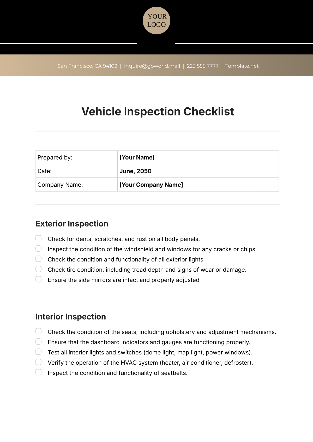 Free Vehicle Inspection Checklist Template To Edit Online