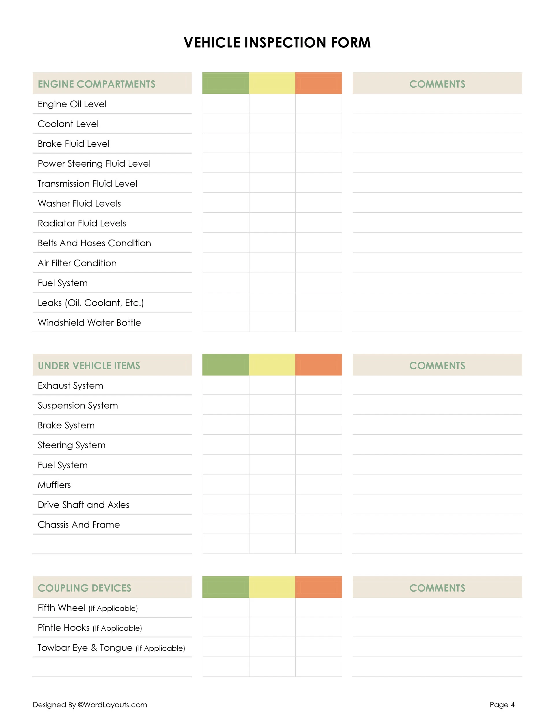 Free Vehicle Inspection Form Template WordLayouts