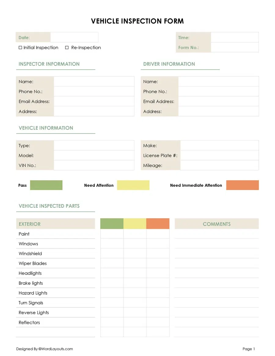 Free Vehicle Inspection Form Template WordLayouts Free Vehicle Inspection Form Template WordLayouts