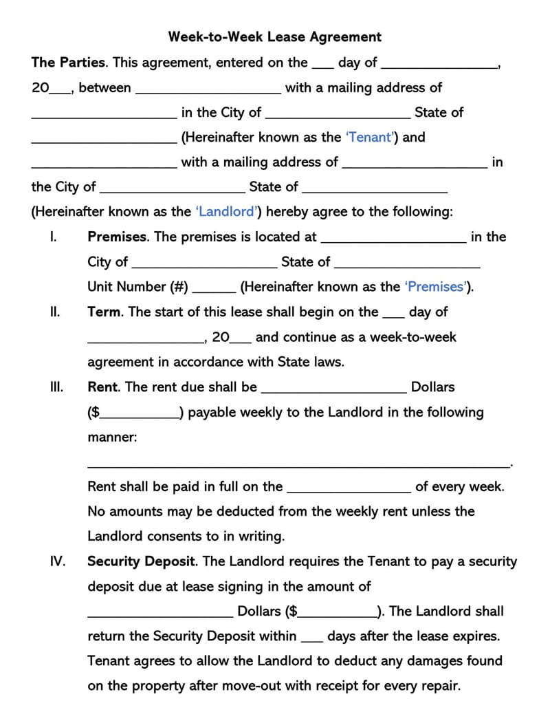 Free Weekly Rental Lease Agreement Templates Word PDF Free Weekly Rental Lease Agreement Templates Word PDF