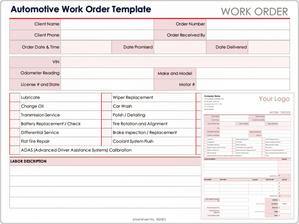 Free Work Order Forms Templates All Formats Editable