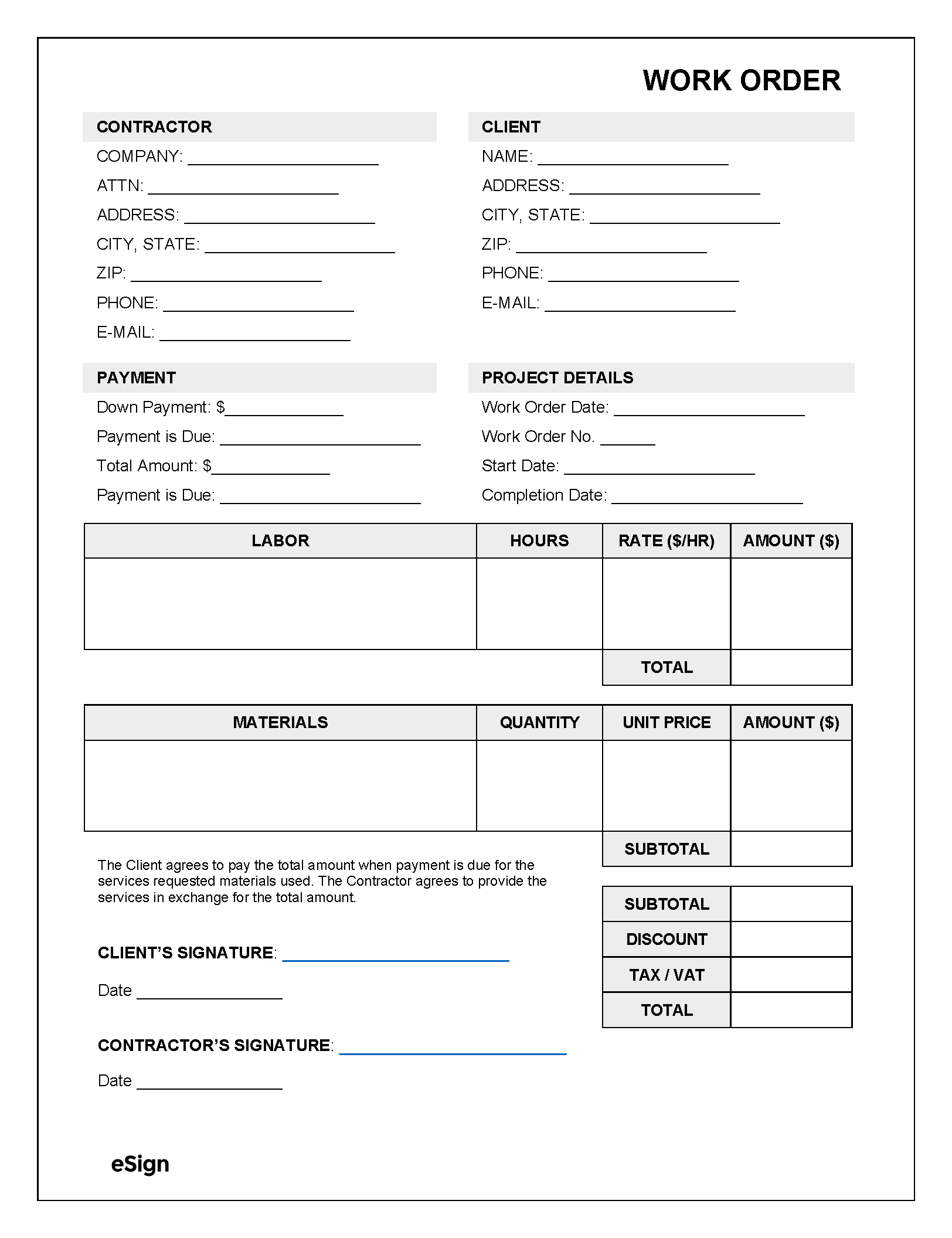 Free Work Order Templates 39 PDF Word Excel
