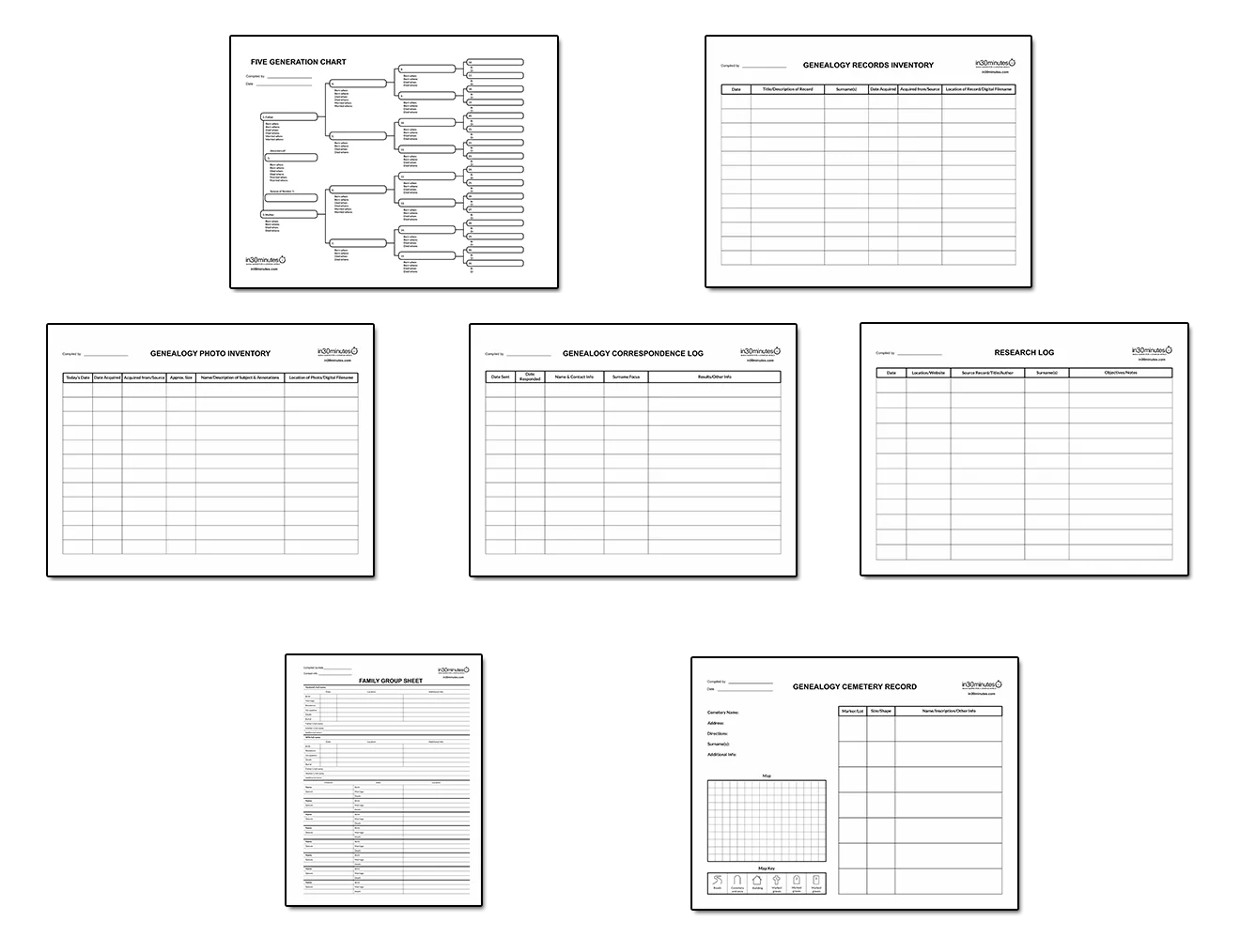 Genealogy Forms Starter Kit Blank Genealogy Forms 7 Types 40 Sheets EasyGenie