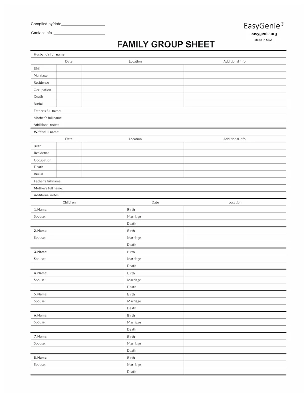 Genealogy Forms Starter Kit Blank Genealogy Forms 7 Types 40 Sheets EasyGenie