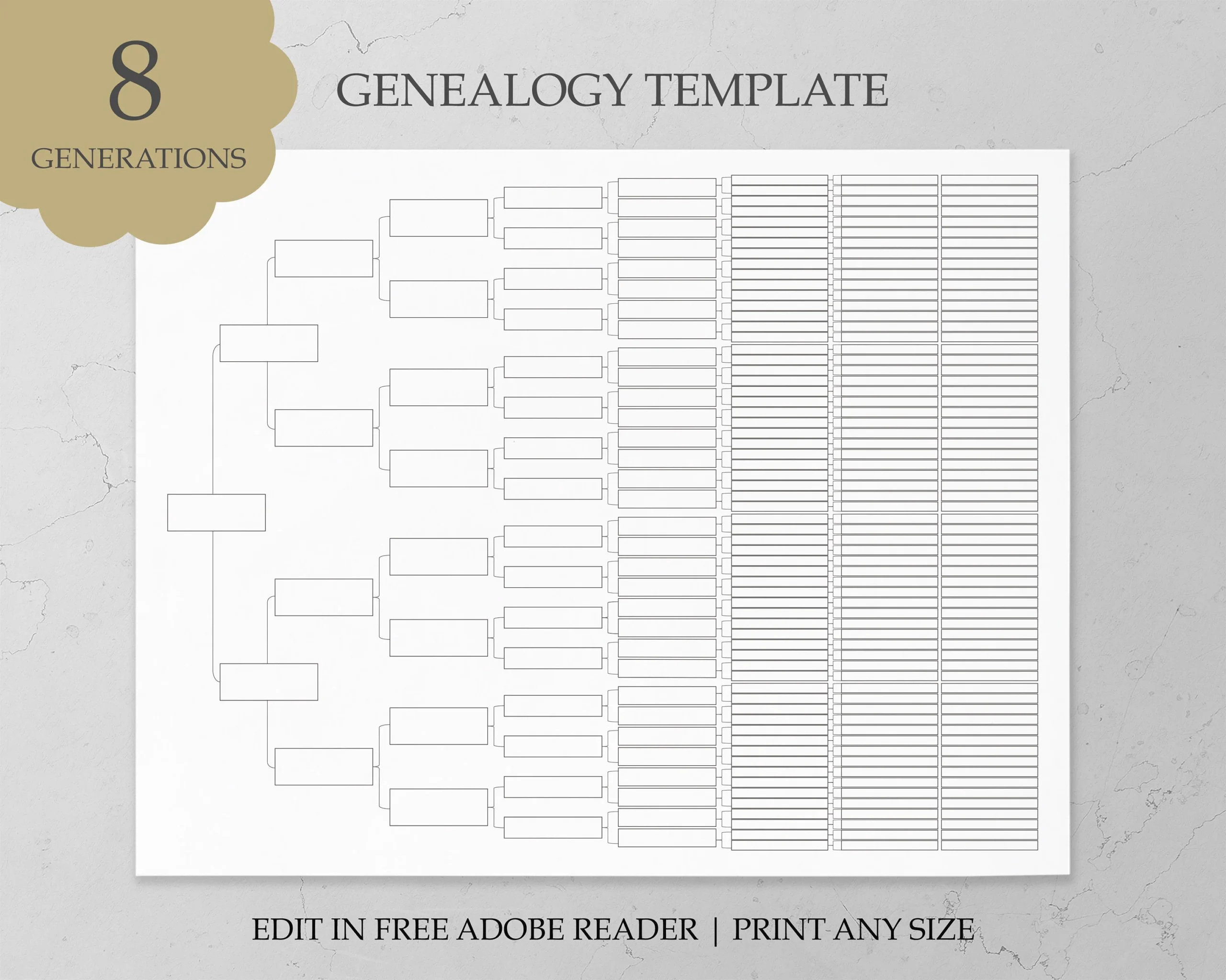 Genealogy Template Family Tree Chart 8 Generation Genealogy Chart Genealogy Form Pedigree Chart Family Tree Template Genealogy Worksheet Etsy