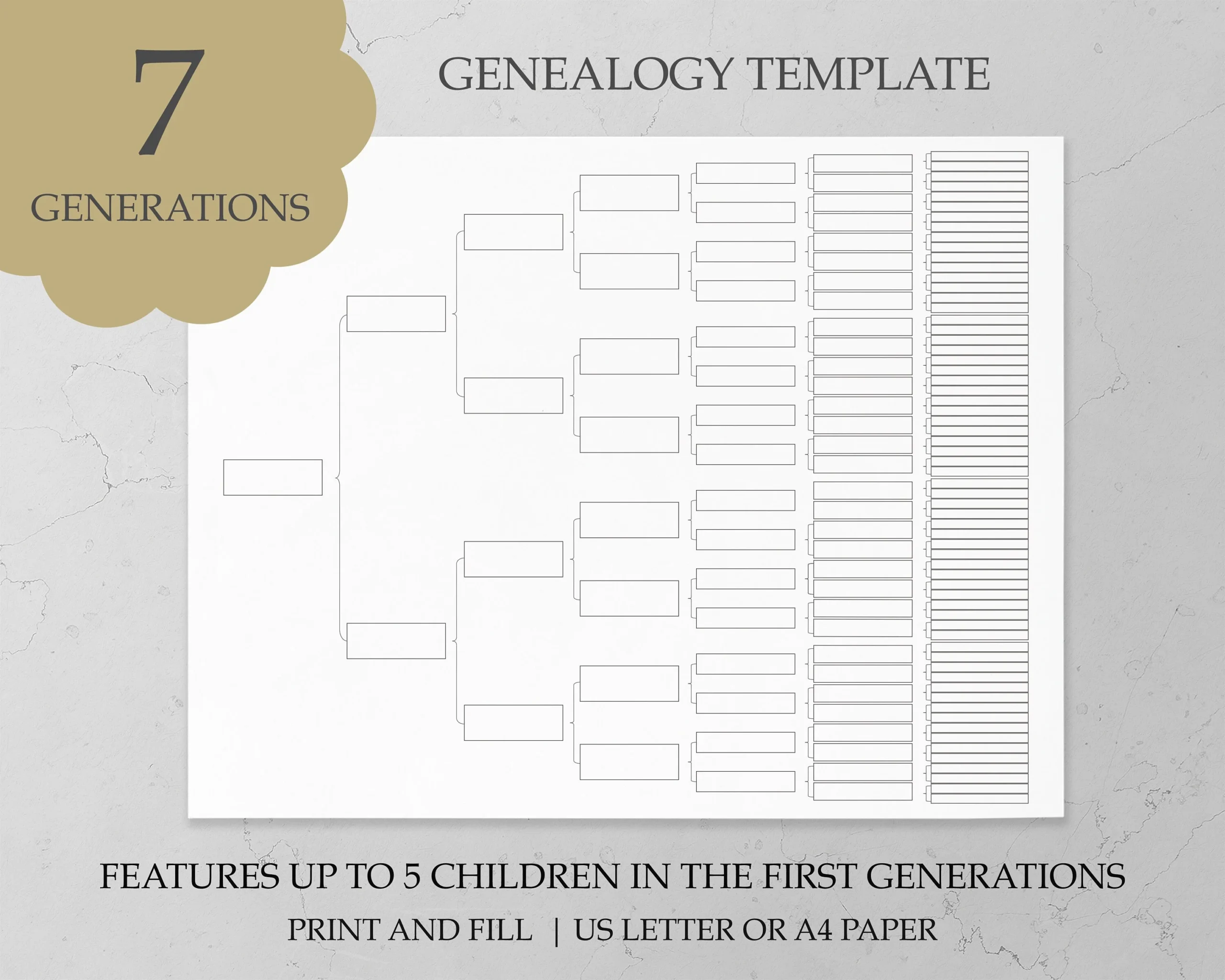 Genealogy Worksheet Printable Family Tree Template Pedigree Chart 7 Generations Family Tree Chart Genealogy Organizer Template Download Etsy