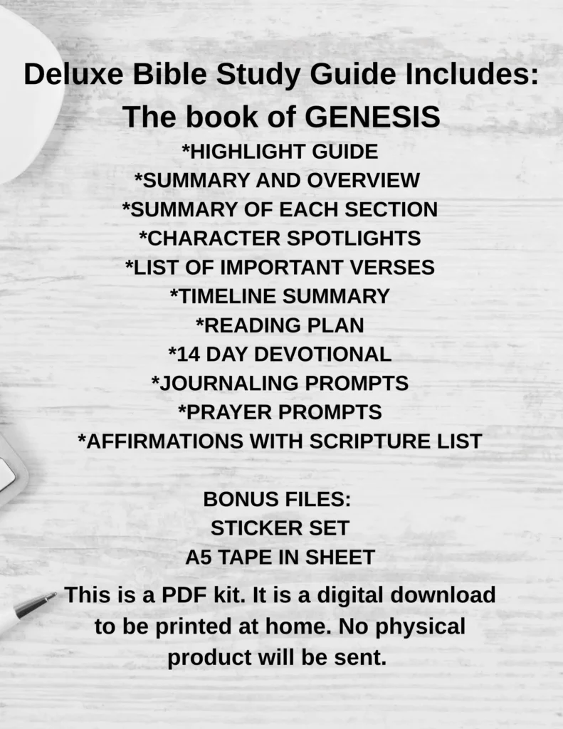 GENESIS Bible Study Printout Pdf Print Prayerful Woman Printable Bible Study By Chapter Bible Stickers DIY Etsy