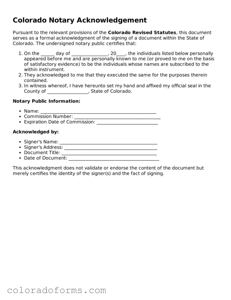 Get Colorado Notary Acknowledgement Form All Colorado Forms