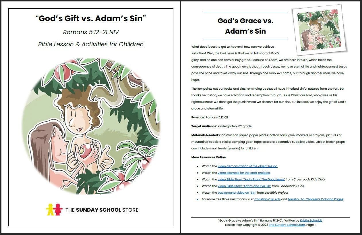 God s Grace Vs Adam s Sin Romans 5 12 21 Printable Bible Lesson S Sunday School Store God s Grace Vs Adam s Sin Romans 5 12 21 Printable Bible Lesson S Sunday School Store