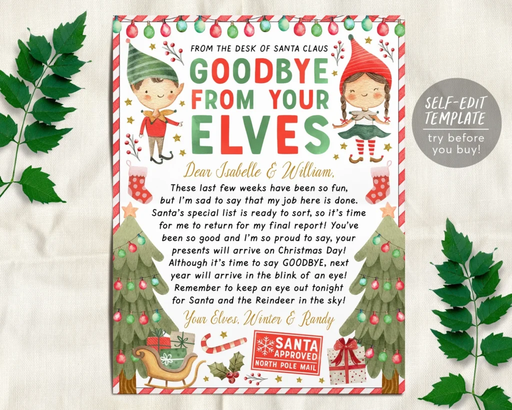 Goodbye Letter From Elves Editable Template End Of Christmas Farewell Puff Paper Co