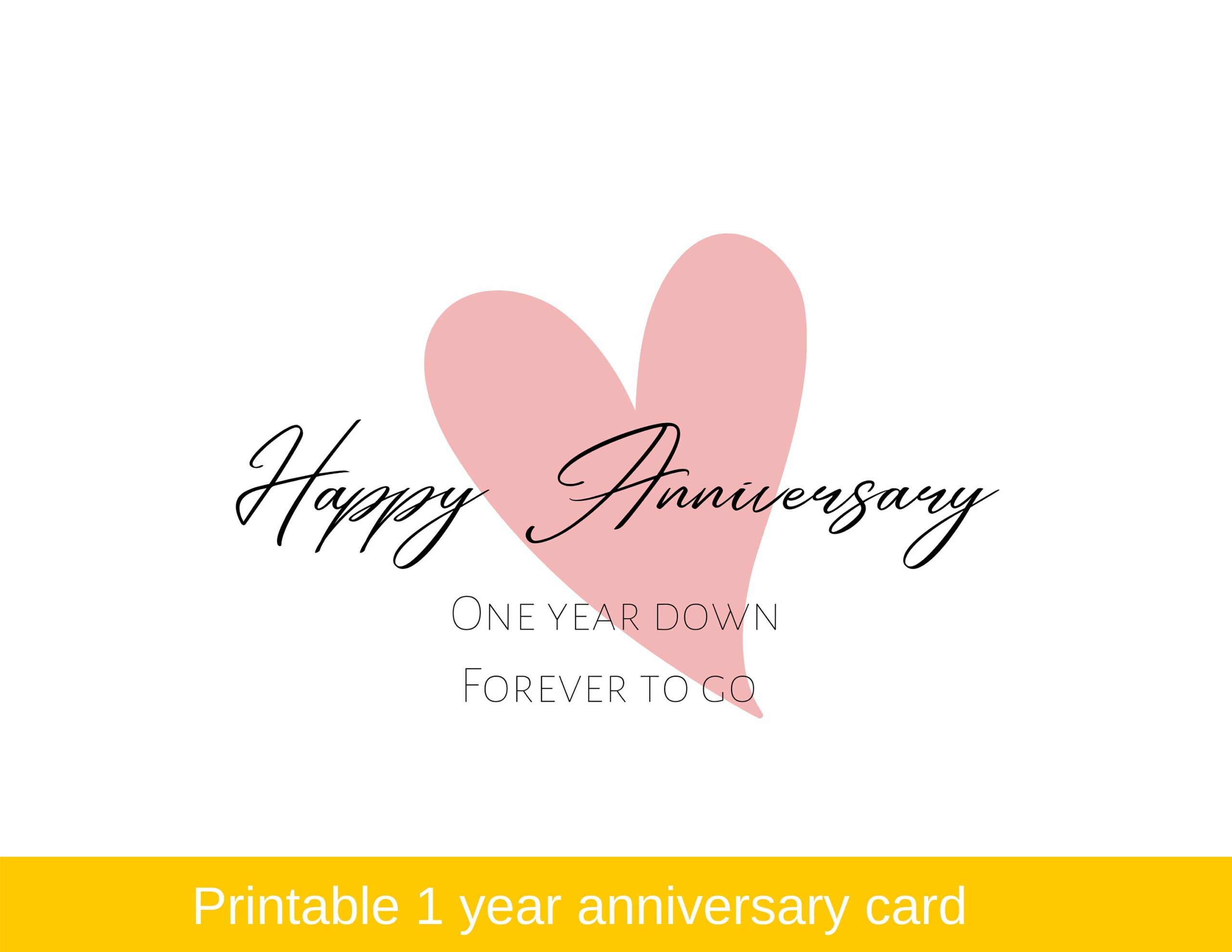 Happy 1st Anniversary Card Pink Heart Design printable Etsy