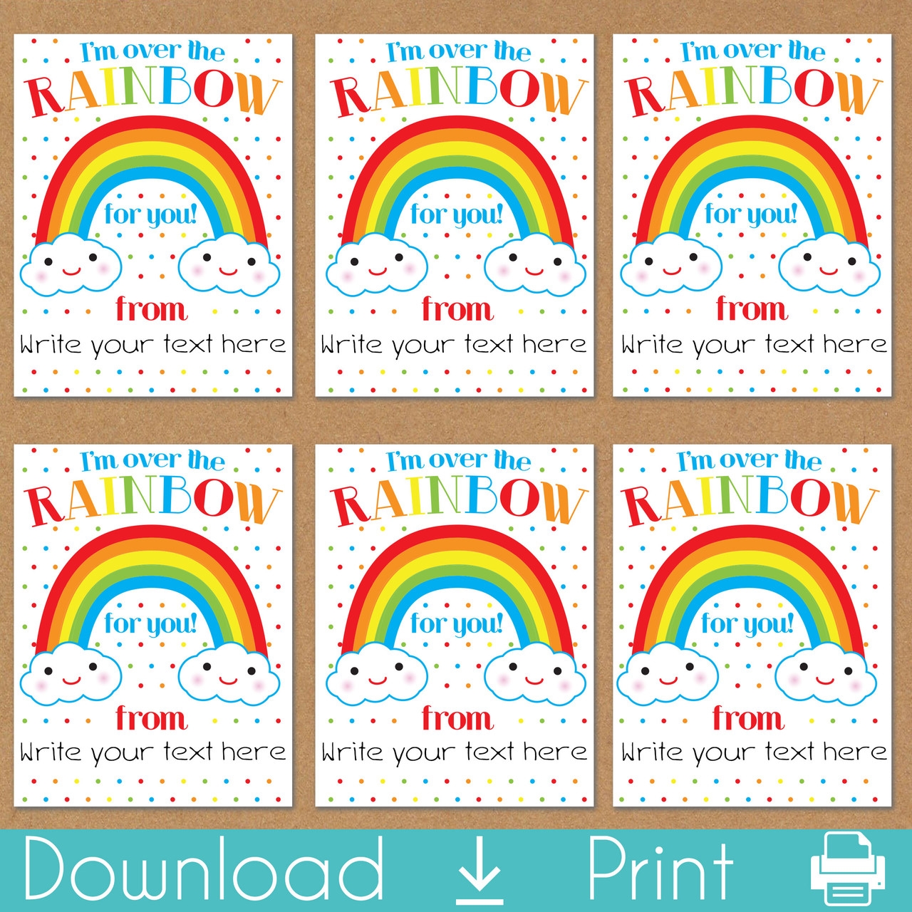 Happy Little Rainbow Printable Valentine s Day Cards Instant Download 