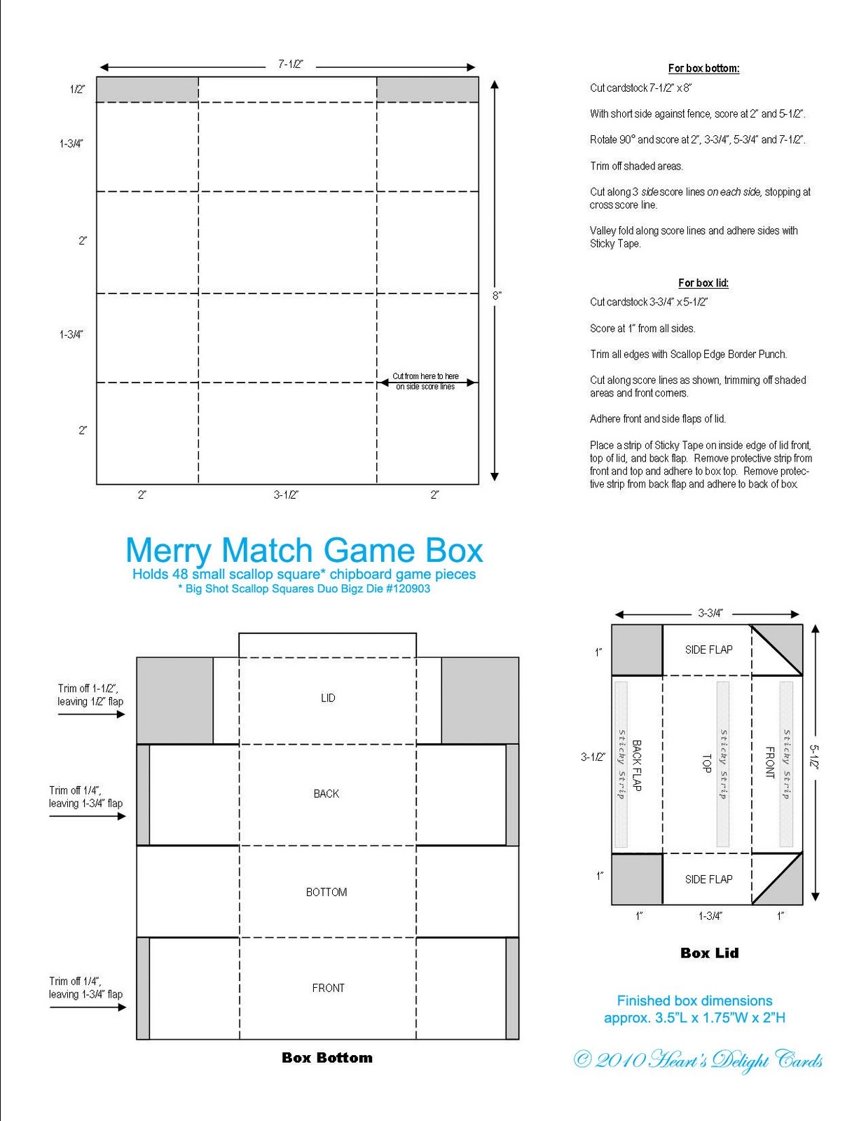 Heart s Delight Cards Merry Match Game Box Instructions