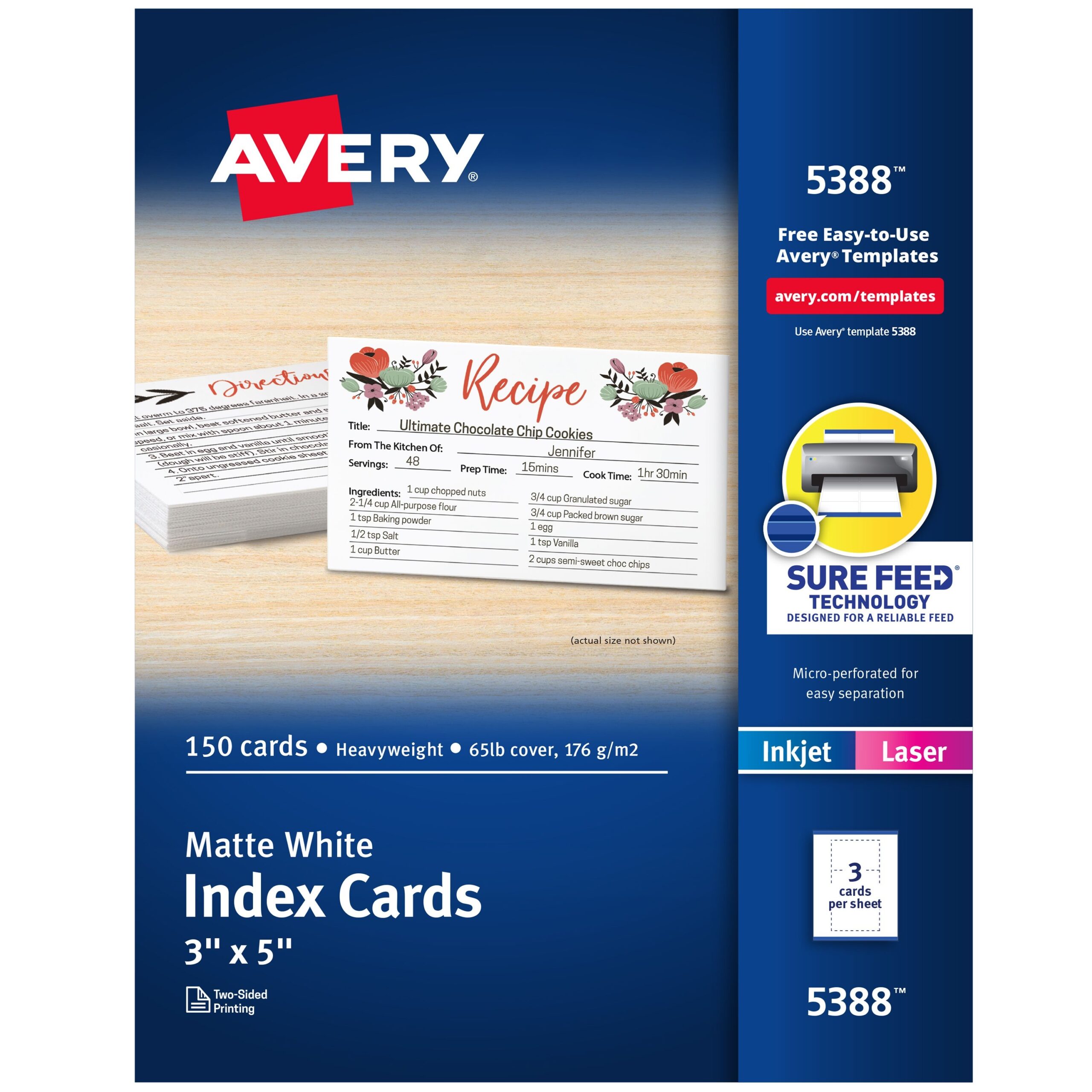 Index Cards 3 X 5 Matte White 150 Total 5388 Avery