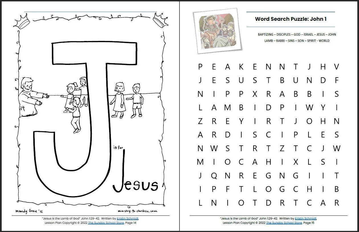 Jesus Is The Lamb Of God John 1 29 42 Printable Bible Lesson Sunda Sunday School Store Jesus Is The Lamb Of God John 1 29 42 Printable Bible Lesson Sunda Sunday School Store