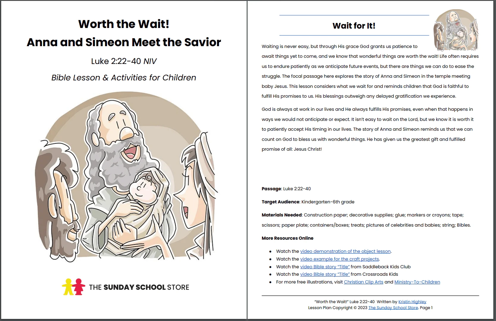 Jesus Is Worth The Wait Luke 2 22 40 Printable Bible Lesson Sunday Sunday School Store