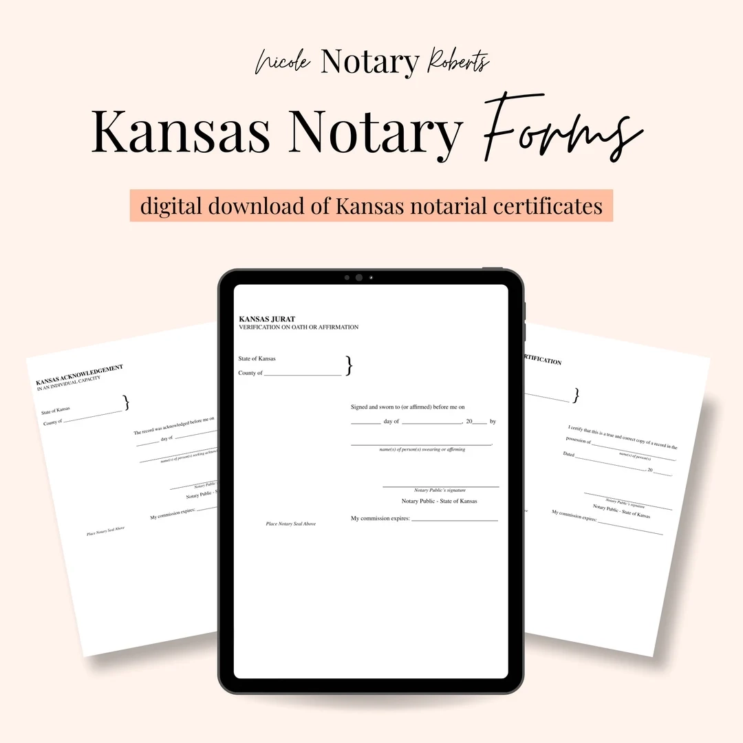 KANSAS Jurat Acknowledgment Certified Photocopy Forms For Notaries Etsy