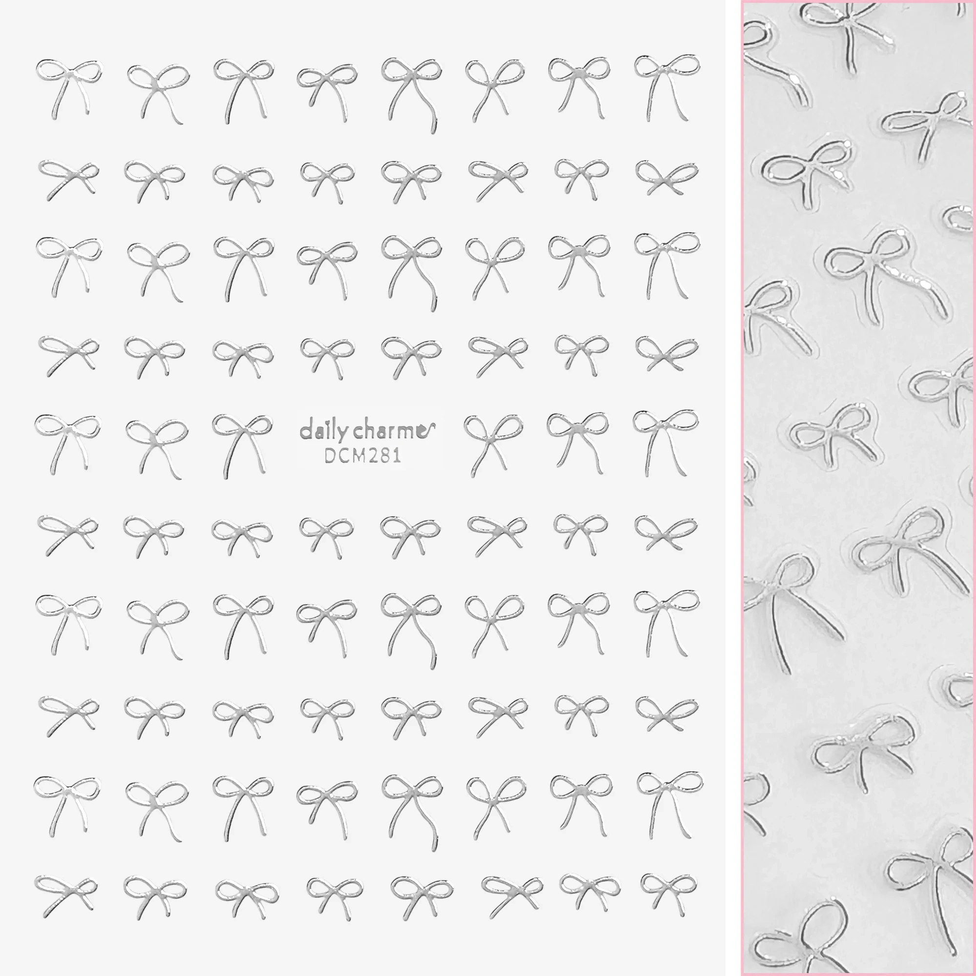 Kawaii Nail Art Sticker Coquette Bows Silver Daily Charme Kawaii Nail Art Sticker Coquette Bows Silver Daily Charme