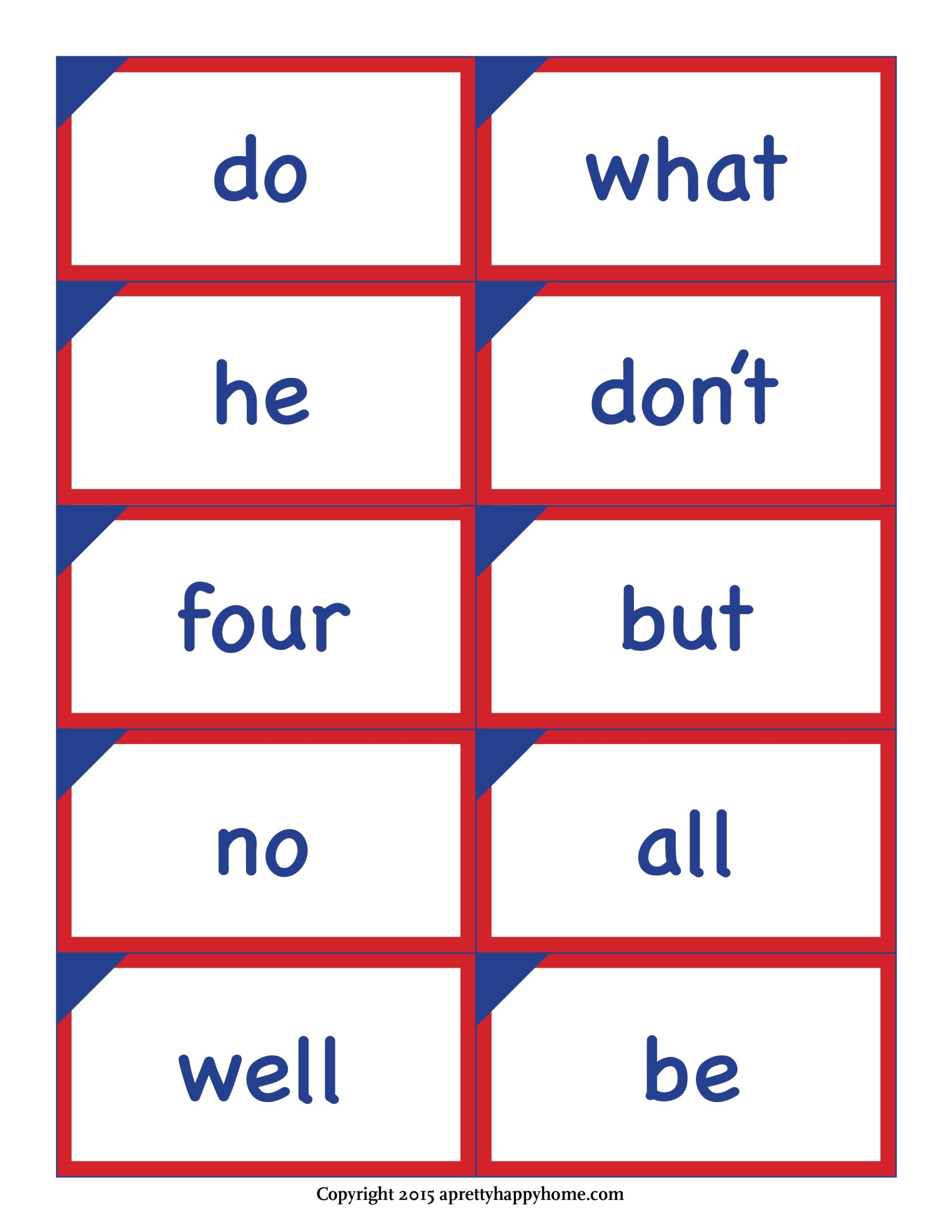 Kindergarten Sight Word Flash Cards Free Printable A Pretty Happy Home