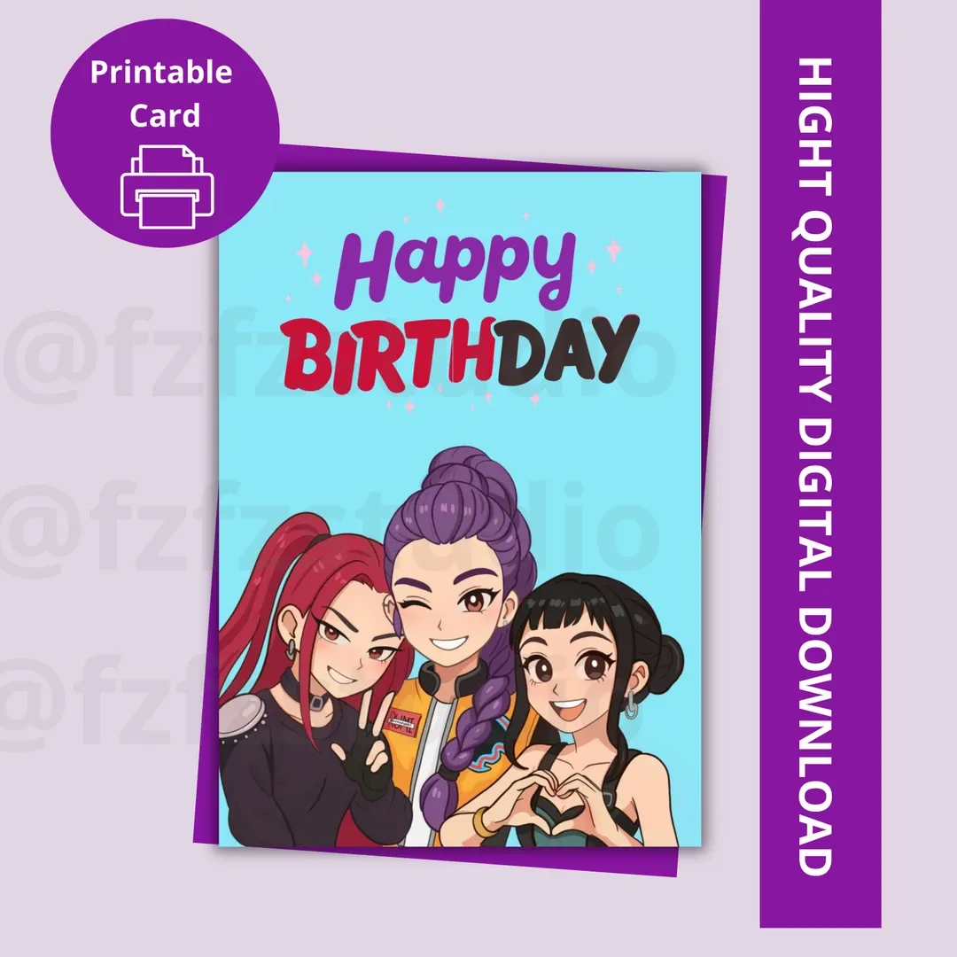 Kpop Anime Birthday Card Demon Hunters Digital E card 5x7 PNG Etsy