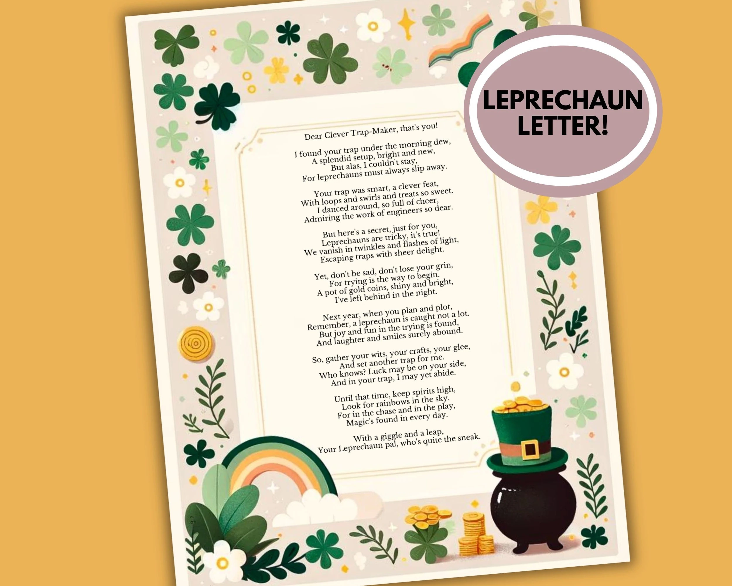 Leprechaun Letter For Kids Leprechaun Note For Leprechaun Trap Letter From Leprechaun That Escaped Leprechaun Bait Etsy