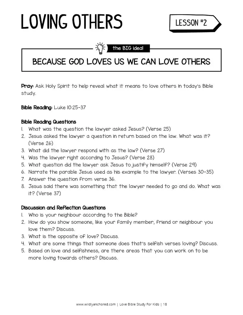 Love Bible Study For Kids Loving God Others Printable Wildly Anchored Homeschool Bible Studies For Kids 